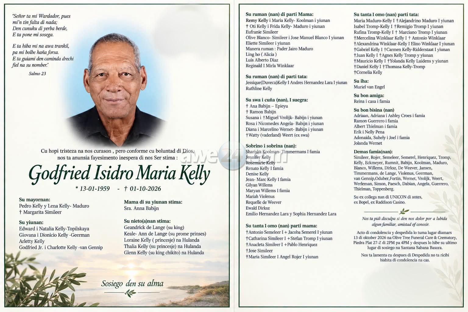 Obituario: A fayece Godfried Osidro Maria Kelly